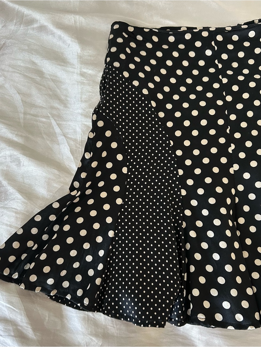 Silk Black and White Polka Dot Flared Skirt - Picture 9 of 9